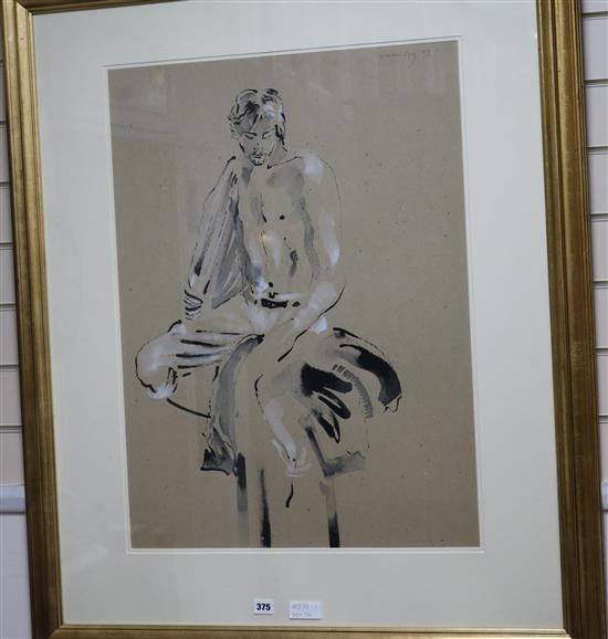 Alan Halliday, ink and watercolour drawing, Stephan 1989, 75 x 56cm